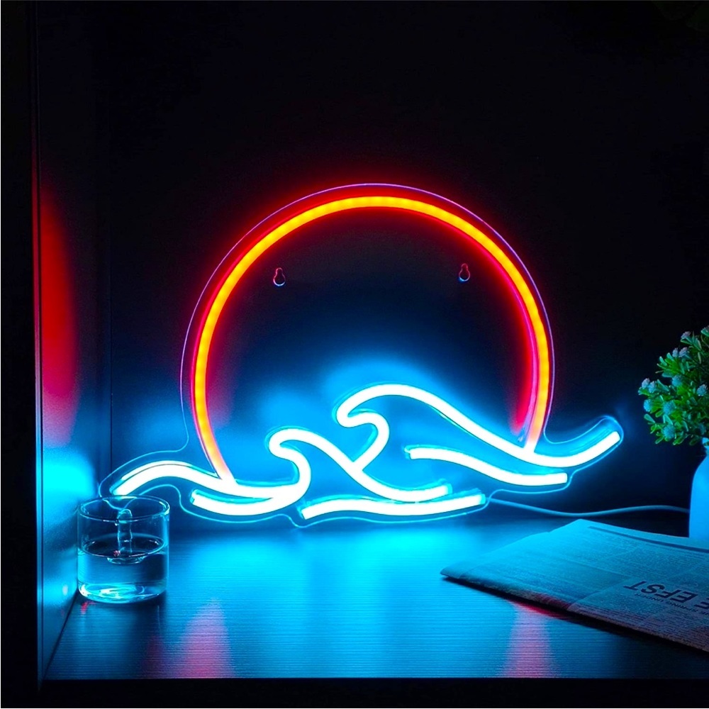 Neon Ocean Wave Sunset Blue Red Light Bedroom Outdoor Indoor Japanese RetroDecor - Picture 5 of 6
